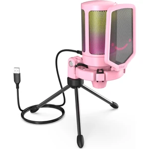 Ampligame A6V Yayıncı - Oyuncu - Podcast - Youtuber Rgb USB Mikrofon Pembe