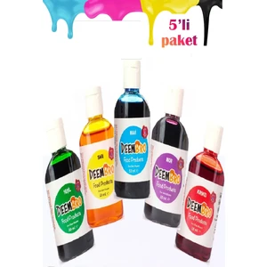 Sıvı Gıda Boyası Seti 5'li 5 Renk 50  ml Kırmızı Mavi Mor Sarı Yeşil