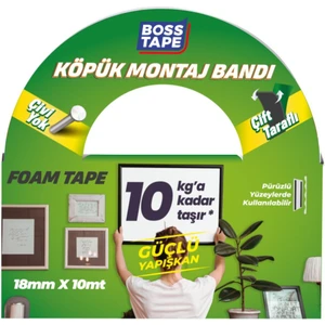 Boss Tape Yüksek Yoğunluklu Siyah Köpük Çift Taraflı Aksesuar Montaj Bandı En:18mm Boy:10mt