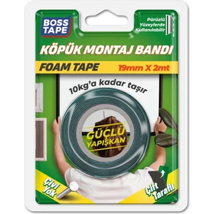 Boss Tape Yüksek Yoğunluklu Siyah Köpük Çift Taraflı Aksesuar Montaj Bandı En:19mm Boy:2mt