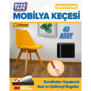 Boss Tape 3M Yapışkanlı 40 Adet 25MM Kare Siyah Mobilya Sandalye Masa Ayağı Keçesi