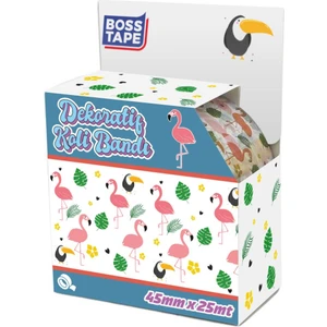 Boss Tape Dekoratif Ambalaj Paketleme Flamingo Desenli Baskılı Koli Bandı En:45mm Boy:25metre