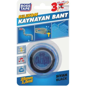 Boss Tape Silikon Kaynayan Kendi Üzerine Yapışan Suya Dayanıklı Tamir Bandı En:25mm Boy:1,5mt Siyah