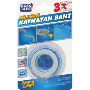 Boss Tape Silikon Kaynayan Kendi Üzerine Yapışan Suya Dayanıklı En:25mm Boy:1,5mt Şeffaf