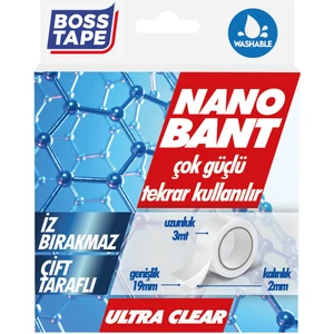 Boss Tape Nano Bant 3 Metre Çok Güçlü Çift Taraflı Şeffaf Yıkanabilir En:19mm