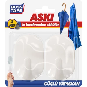 Boss Tape Plastik Iz Bırakmadan Sökülen Mutfak Banyo Havlu Bornoz Duvar Askısı 2'li Büyük
