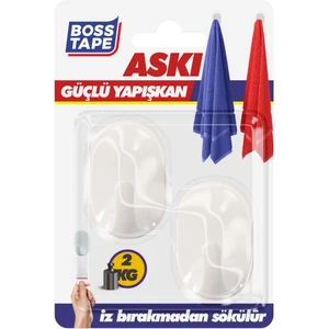 Boss Tape Plastik Iz Bırakmadan Sökülen Mutfak Banyo Havlu Bornoz Duvar Askısı 2'li Küçük