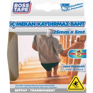 Boss Tape İç Mekanlar İçin Ev Ofis Merdiven Kaydırmaz Bant Şeffaf En:25mm Boy:5mt