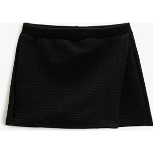 Basic Mini Şort Etek Kruvaze Beli Lastikli Dokulu