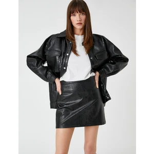 Kroko Deri Görünümlü Mini Etek Fermuarlı