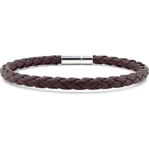 Kahverengi Çapraz Örgü Deri Metal Klipsli Erkek Bileklik M041C