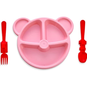 Alinkitchen  Mama ve Yemek Seti, Ayıcık Şekilli Tabak ve Figürlü Çatal Kaşık, 3lü Set