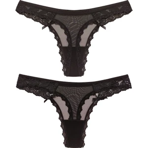 Yanları Dantelli Siyah Renk Fantezi String Külot