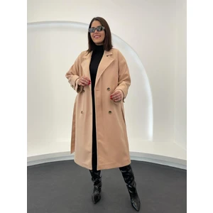 Elif Özbey Camel Kuşaklı Premium Kaban