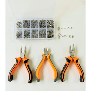 Yağmur Gökçe Kutulu Metal Set 5 - 970 Adet Küpe Kolye Bileklik Yapım Seti Takı Malzemeleri Penseli