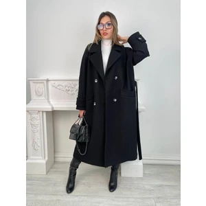 Elif Özbey Siyah Kuşaklı Premium Kaban