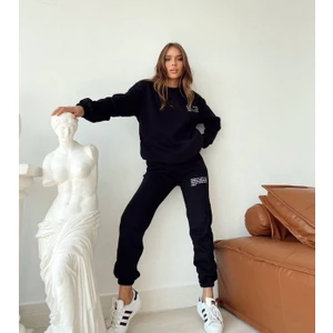 Amor Man Özel Tasarım Yuvarlak Yaka Motto Baskılı 3 Iplik %100 Pamuk Oversize Kadın Eşofman  Takımı