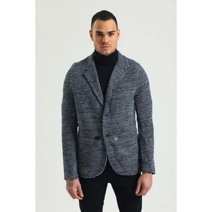 Erkek Siyah Beyaz Regular Fit Cepli Düğmeli Astarsız Blazer Rahat Spor Ceket