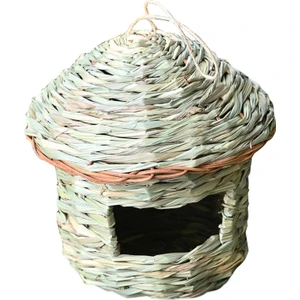 El Dokuma Çim Asılı Kuş Evi Ispinoz Üreme Saman Kuş Yuvası Dekorasyonu 23X27CM (Yurt Dışından)