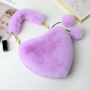 QiQi Store El Çantası Peluş Kadın Kalp Şekilli Zincir Çanta Küçük Top Kolye Sevimli Bayan Çanta ile (Yurt Dışından)