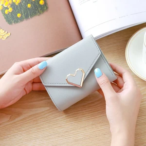QiQi Store Retro Tatlı Stil Cüzdan Kalp Şekli Toka Kısa Çanta Küçük Para Klips Kadınlar Için Cep (Yurt Dışından)