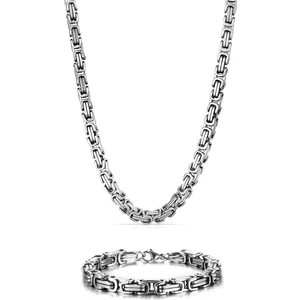 Trend Collection Erkek Gümüş Çelik 6 mm Kral Model Kolye Bileklik Set