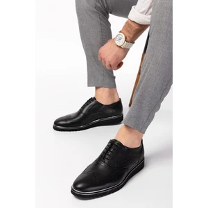 Klasik Siyah Deri Erkek Ayakkabı Düz Tabanlı