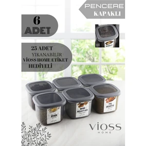 Vioss Home 6'lı Bella Kare Saklama Kabı Seti Etiketli Antrasit  550ML - Çoklu Set Yapılabilen Set Erzak Kavanoz