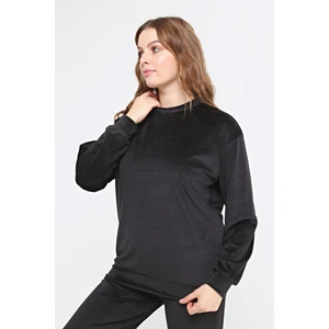 Kalın Bisiklet Yaka Kadife Eşofman Takım Siyah