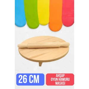 Çocuk 26 cm Ahşap Hamur Açma Masası Mini Oklava ile Oyun Hamuru Tahtası714536