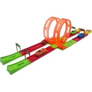 Oyuncak 4 Arabalı Çift Fırlatıcılı 70 cm Ikili Drag Yarış Pisti Oyun Seti
