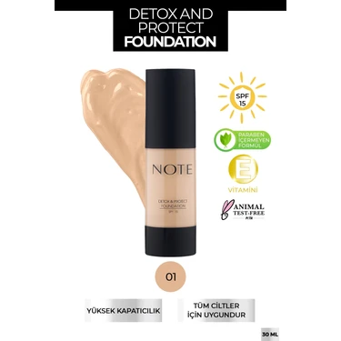 Detox & Protect Foundation Spf 15 Yoğun Kapatıcı Saten Bitişli Fondöten - 01