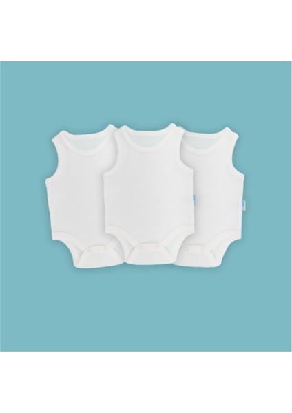 3'lü Bebek Atlet Body Zıbın Çıtçıtlı Ekru 100% Pamuk 6-9 Ay