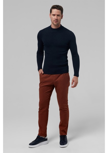 Slim Fit Lacivert Rib Örgü Kazak 9EC060631770M