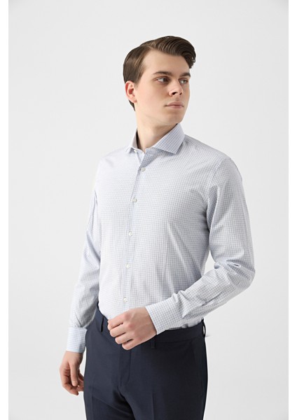 Slim Fit Lacivert Armürlü Gömlek