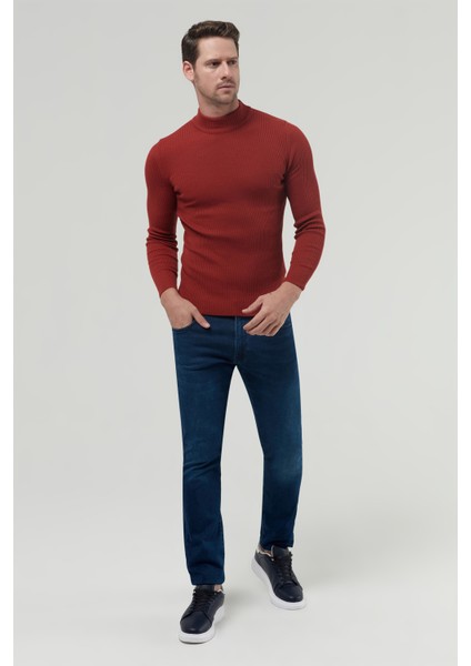 Slim Fit Kiremit Rib Örgü Kazak 9EC060631770M