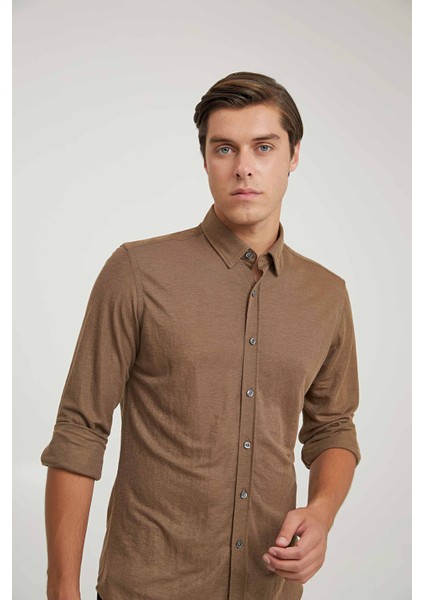 D'S Damat Twn Slim Fit Kahve Düz Gömlek 8EC02IB03265D