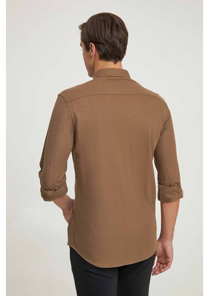 D'S Damat Twn Slim Fit Kahve Düz Gömlek 8EC02IB03265D