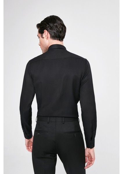 Slim Fit Siyah Armürlü Gömlek 8EF02EE38293D fırsatları
