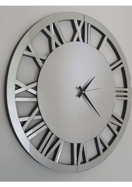 Future Roma Silver Model Gümüş Renk 70 Cm Dekoratif Aynalı Duvar Saati