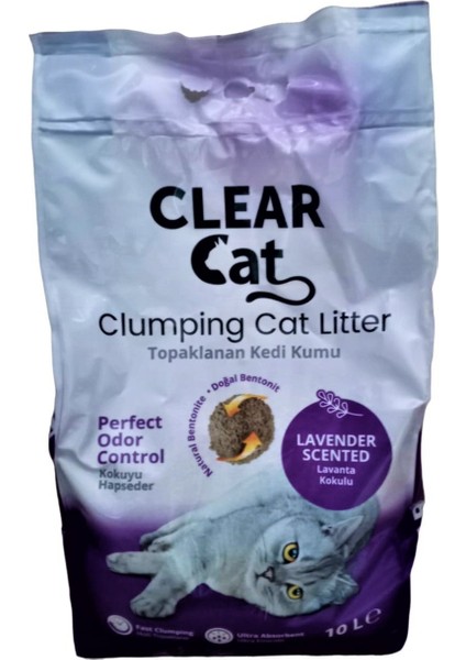 Clear Cat 1 Adet Kedi Kumu 10 Lt Lavanta Topaklanan Kedi Kumu Doğal Bentonit