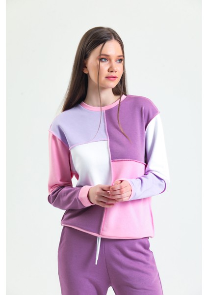 Pembe Parçalı Patchwork Sweatshirt