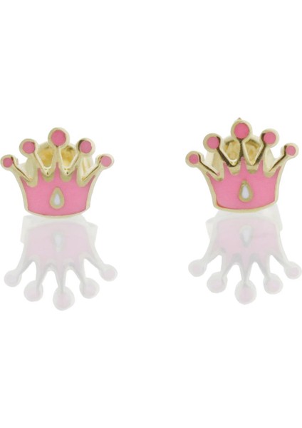 Pembe Prenses Taç Altın Çocuk Küpe