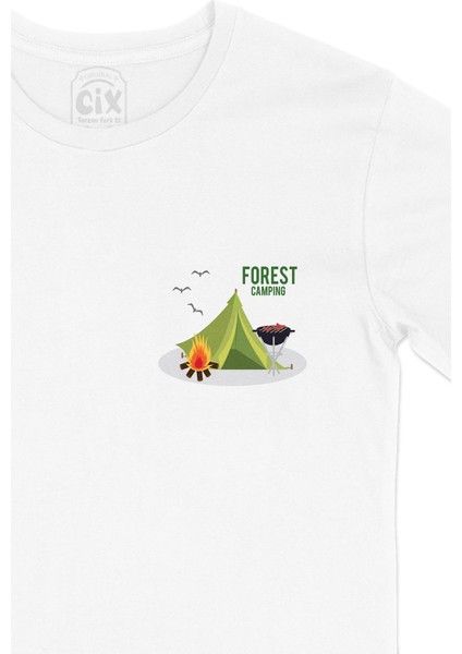 Forest Camping Cep Logo Tasarımlı Beyaz Tişört fiyatları
