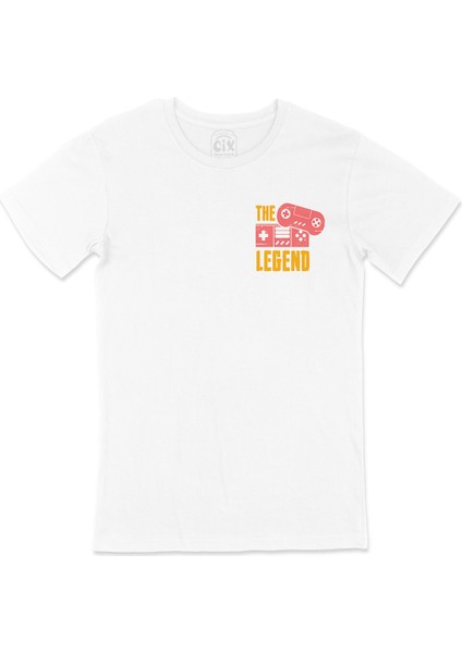 Pembe The Legend Cep Logo Tasarımlı Beyaz Tişört