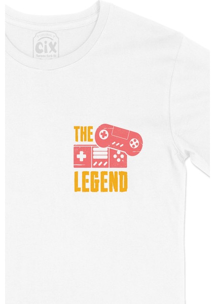 Pembe The Legend Cep Logo Tasarımlı Beyaz Tişört