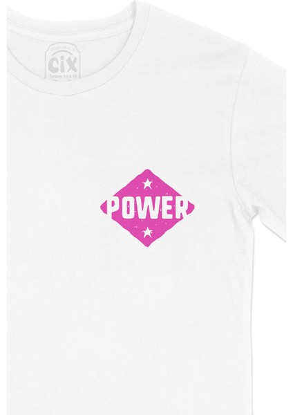 Pembe Power Cep Logo Tasarımlı Beyaz Tişört fiyatları