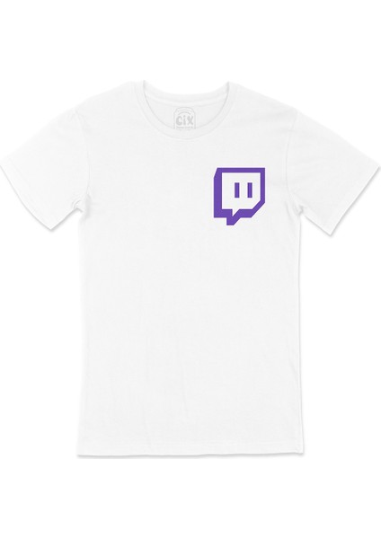 Twitch Logo Cep Logo Tasarımlı Beyaz Tişört