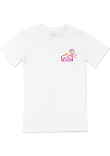 Küçük Prenses Little Princess Cep Logo Tasarımlı Beyaz Tişört