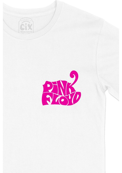 Pembe Pink Floyd Cep Logo Tasarımlı Beyaz Tişört fiyatları